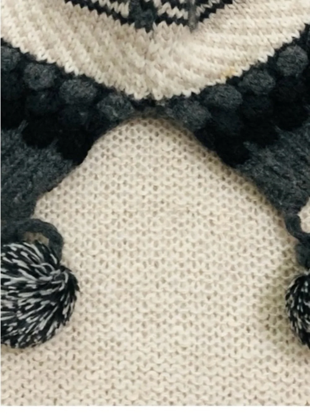 CC (Chanel) Kids Gray Knit Earflap Beanie with Navy & White Accent